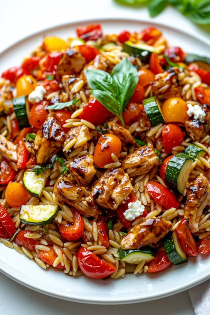 Easy Balsamic Chicken & Veggie Orzo