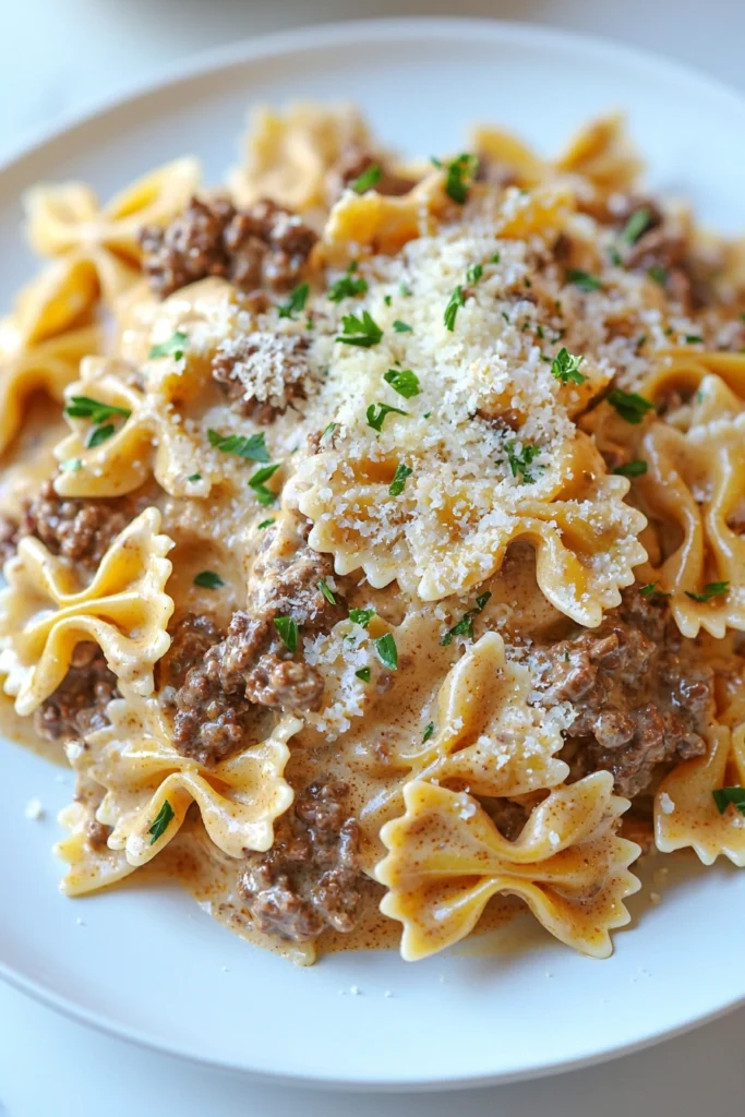 Indulgent Garlic Parmesan Beef Pasta